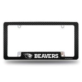 Rico Industries - Oregon State Beavers Chrome Metal License Plate Frame with Carbon Fiber Design - Multi