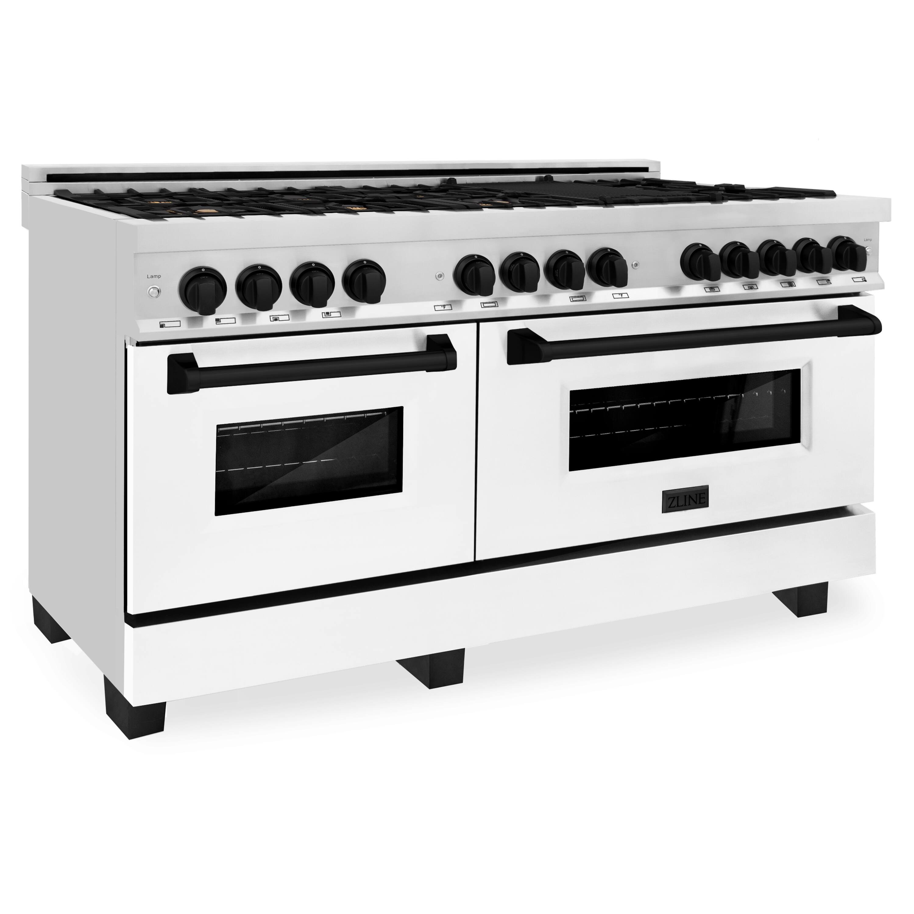 Back. ZLINE - Autograph 60" Legacy Dual Fuel Range w/ 9 Burners & White & Black Accents (RAZ-WM-60-MB) - Multicolor.