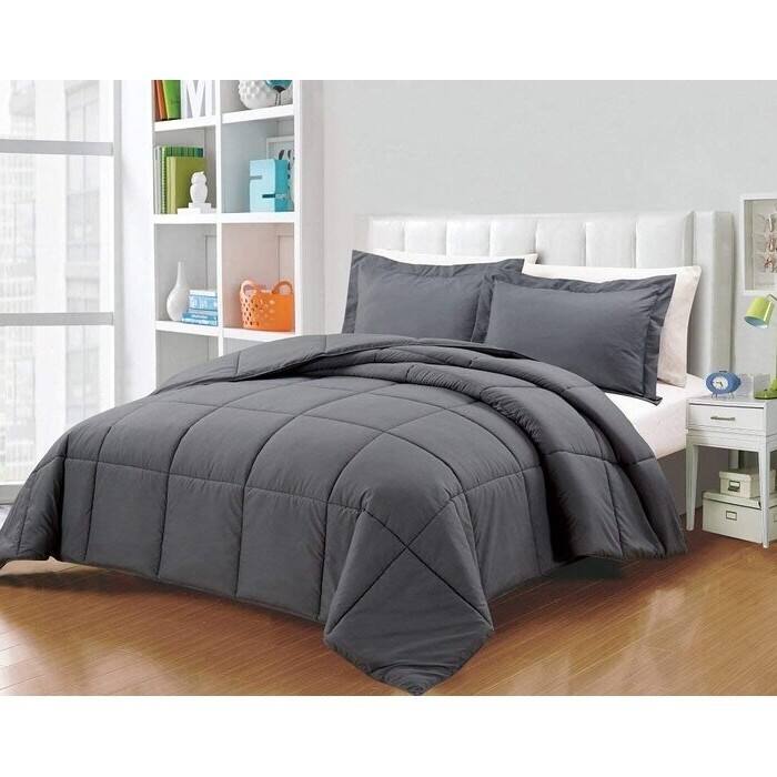Angle. Hivvago - Twin Size Reversible Microfiber Down Alternative Comforter Set in Grey - Grey.
