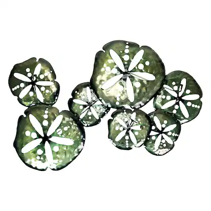 Front. Things2Die4 - Metal Sand Dollar Wall Decor 25in Coastal Beach Nautical Iridescent Art - Dark Green.