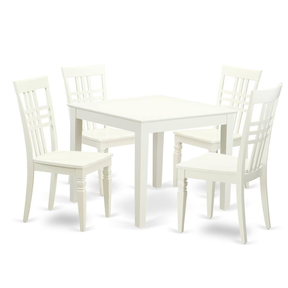 Left. East West Furniture - 5 PcKitchen Dining Table and 4 Wood Chairs for Dining room in Linen White - Linen White.