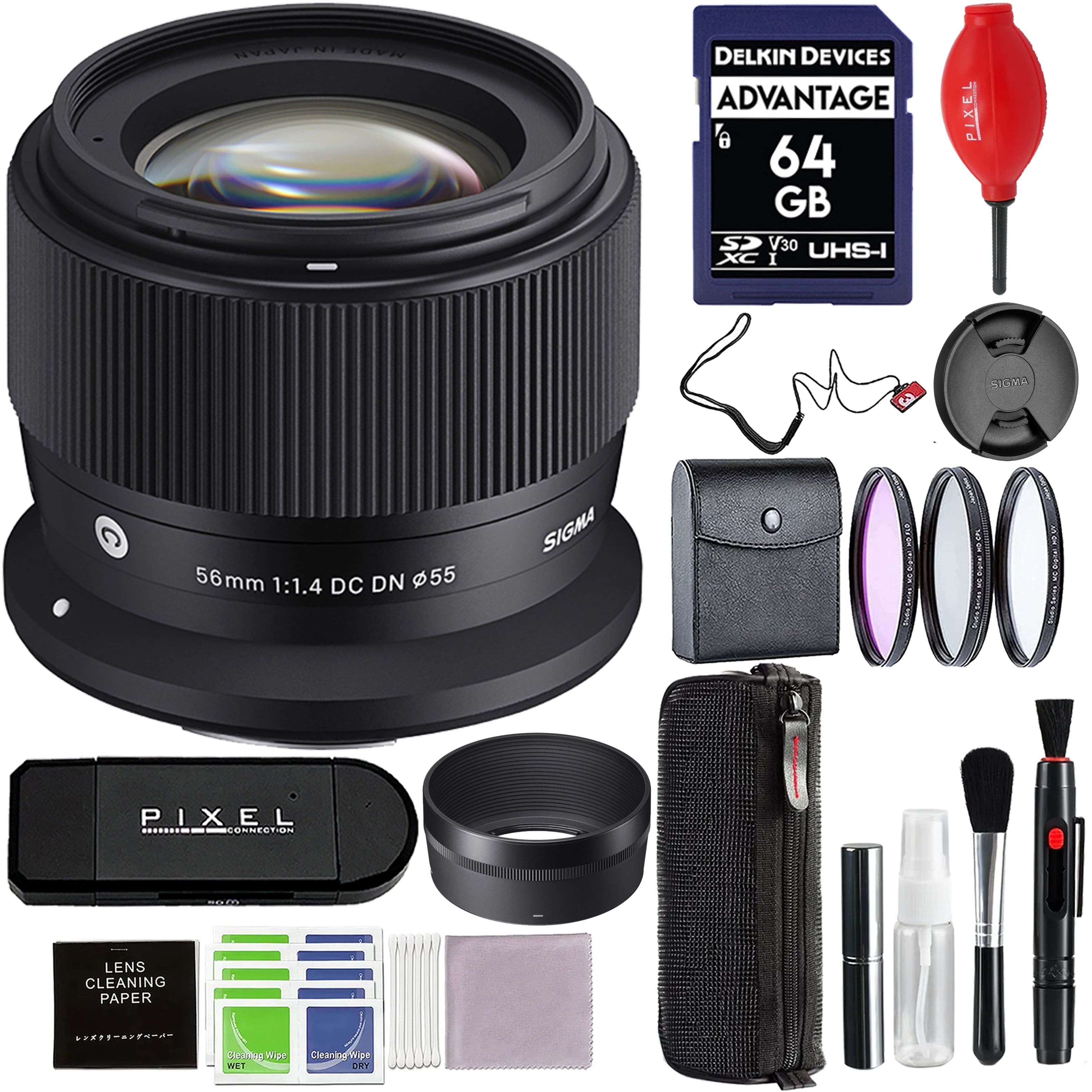 Sigma - 56mm f/1.4 DC DN Contemporary Lens for Canon RF Mount with Advanced Accessory and Travel Bundle | 56mm f1.4 canon - Black