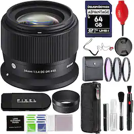 Sigma - 56mm f/1.4 DC DN Contemporary Lens for Canon RF Mount with Advanced Accessory and Travel Bundle | 56mm f1.4 canon - Black