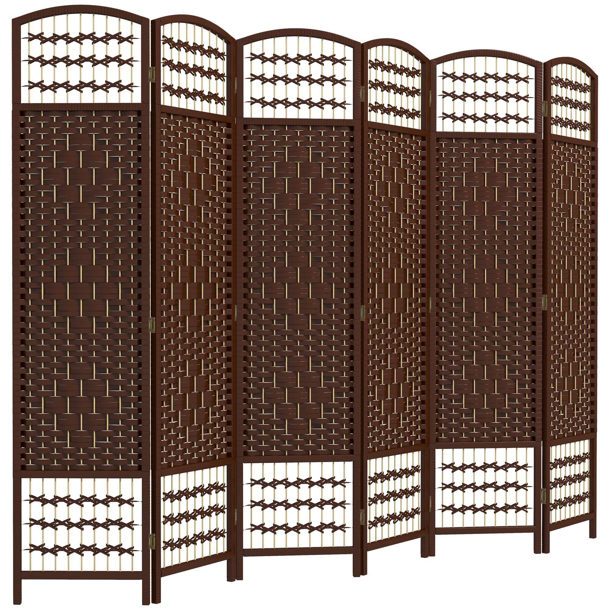 Homcom - Room Divider, Folding Privacy Screen, Room Separator, Wave Fiber Freestanding Partition Wall Divider - Brown