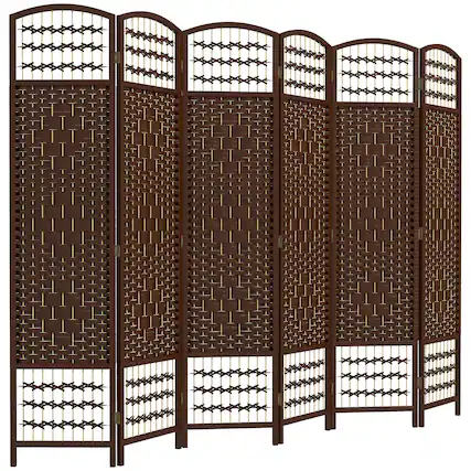 Front. Homcom - Room Divider, Folding Privacy Screen, Room Separator, Wave Fiber Freestanding Partition Wall Divider - Brown.