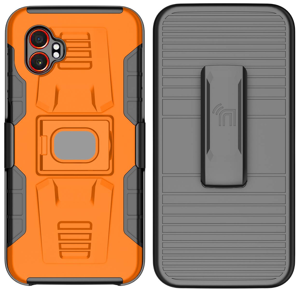 Alt View 2. Nakedcellphone - Combo for Samsung Galaxy XCover 7 Pro - Rugged Phone Case with Stand and Belt Clip Holster Holder - Orange.
