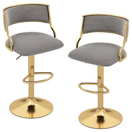 Front. Gymax - Gymax Swivel Bar Stool Set of 2 w/ Barrel Back & Footrest Metal Base for Home Bar - Grey + Gold.