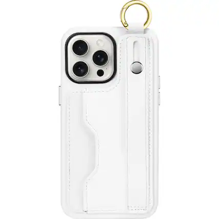 Front. SaharaCase - FingerGrip Series Genuine Leather Wallet Case for Apple iPhone 15 Pro Max - White.