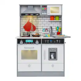 Lil' Jumbl - Kids Kitchen Set, Wooden Pretend Play Kitchen with Sounds & Accessories - Gray