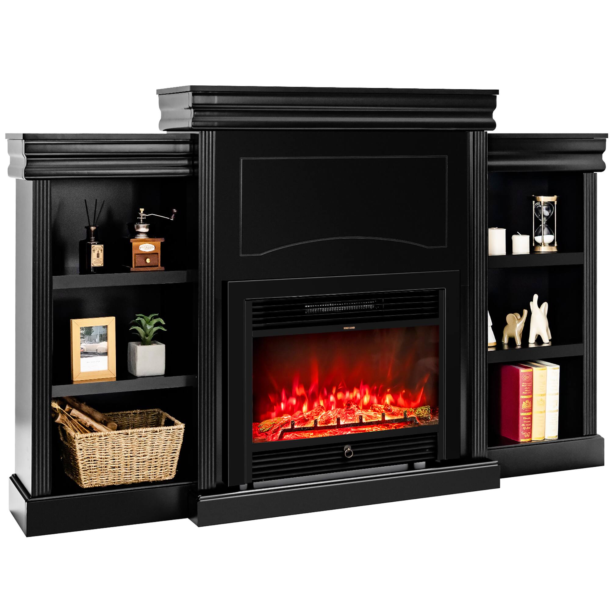 Alt View 7. Costway - Costway 70" Fireplace TV Stand Modern Media Entertainment Center Bookcase - Black.