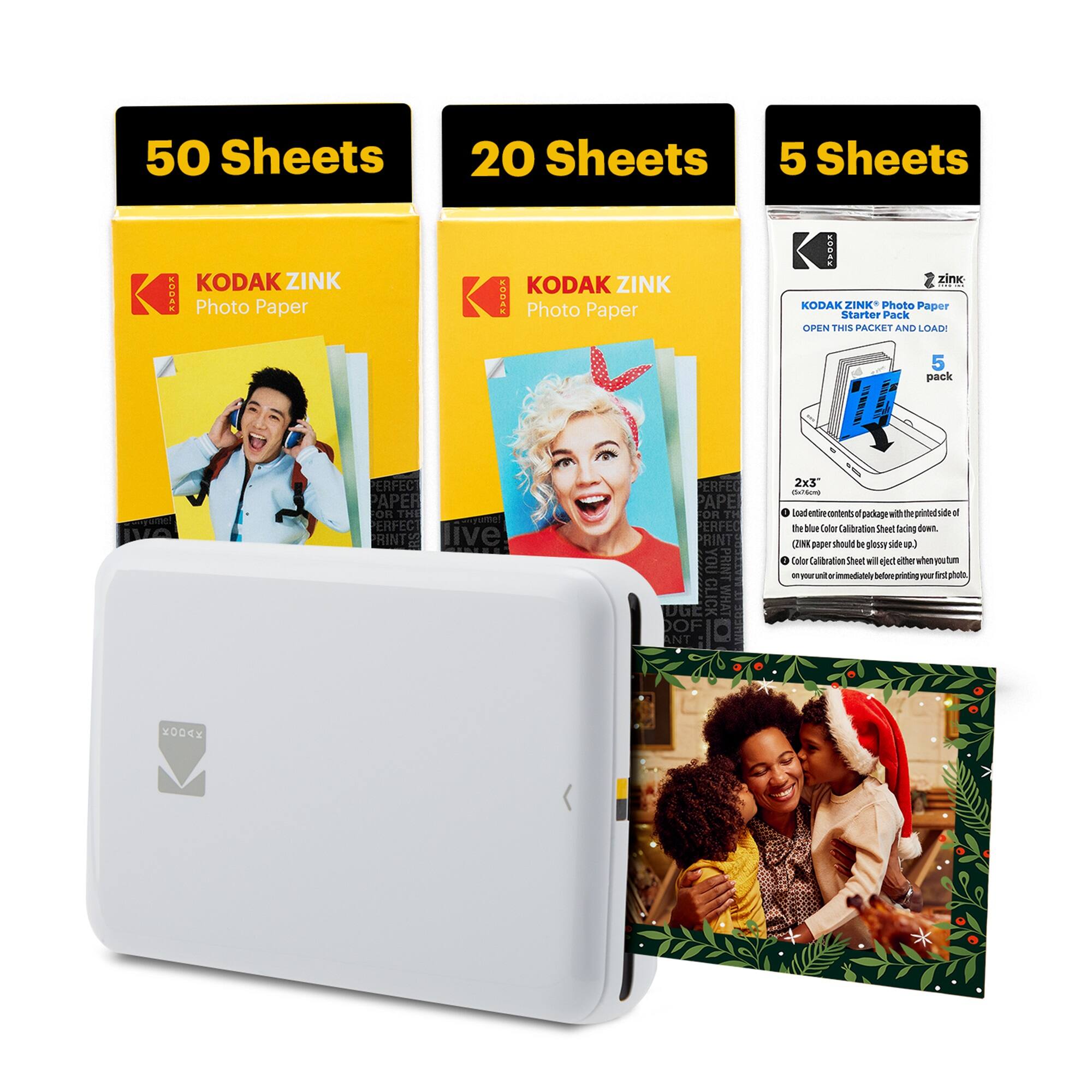 Kodak - Step Mobile Instant Photo Printer 2x3" & Zink Photo Paper (75 Sheets) Bundle - White