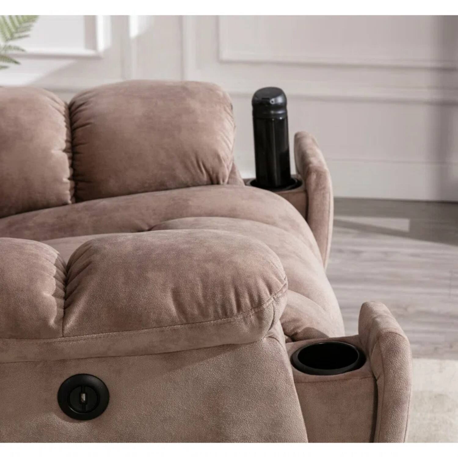 Angle. Bestier - Bestier Light Brown Oversize Power Lift Recliner Chair with Massage and Heating - Light Brown.