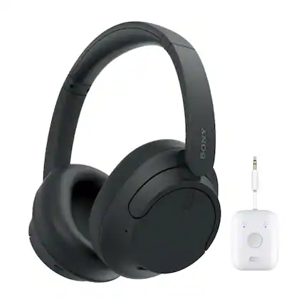 Front. Sony - Sony WHCH720N Noise Canceling Headphones (Black) with Wireless Audio Adapter - Black.