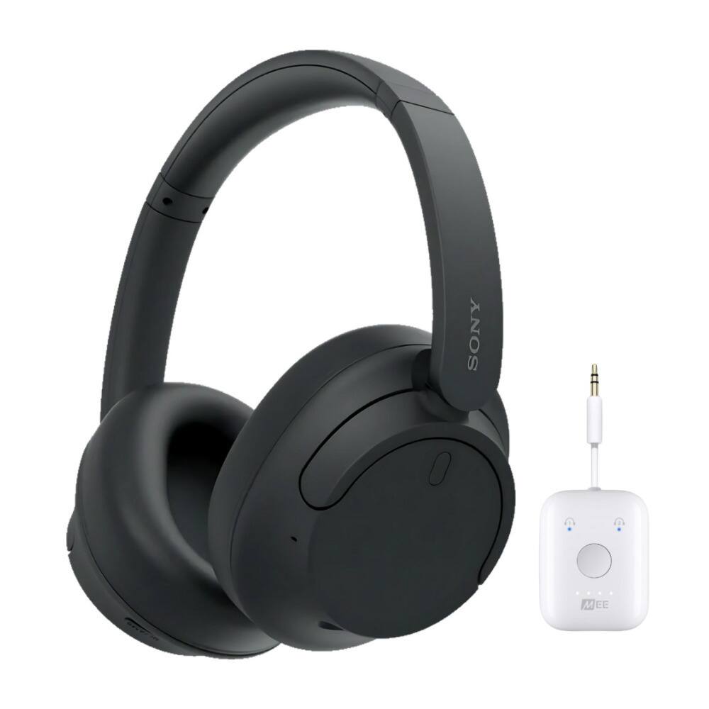 Front. Sony - Sony WHCH720N Noise Canceling Headphones (Black) with Wireless Audio Adapter - Black.