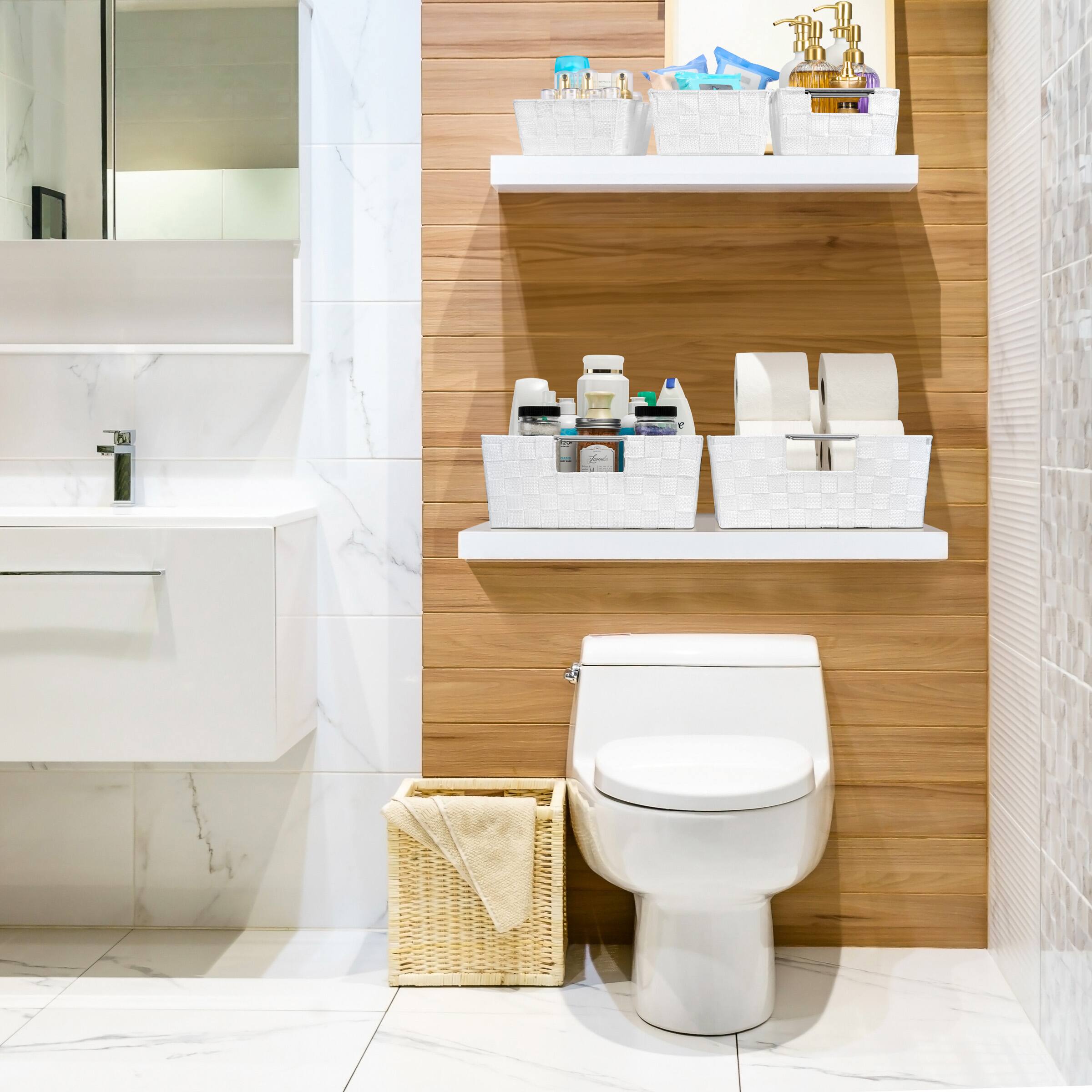 Alt View 4. Sorbus - Sorbus Set of 9 Woven Storage Baskets – Mesh Hand-Woven Baskets for Organizing, Fabric Storage Bins for Linen Closet - White.