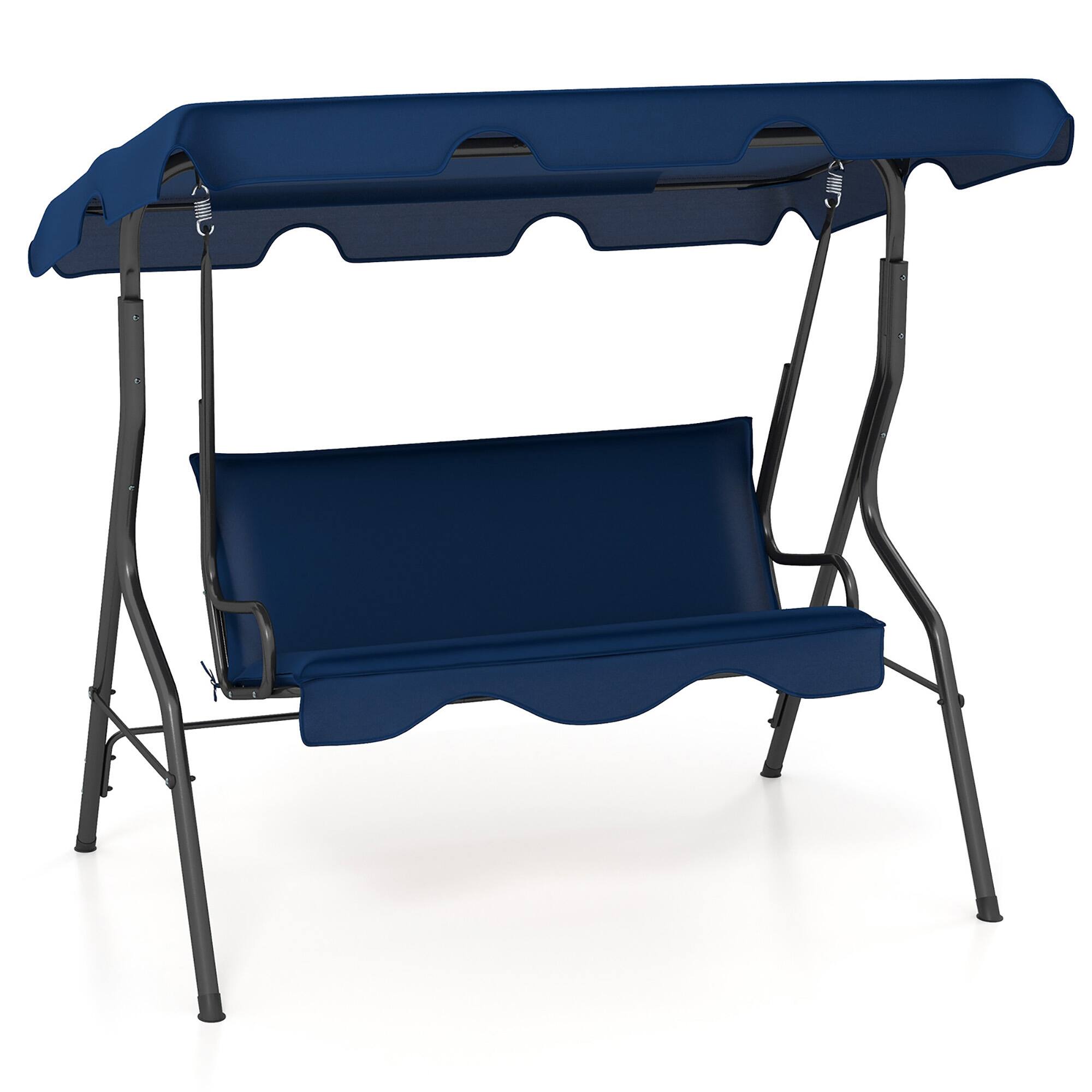 Alt View 8. Gymax - Gymax 3-Person Swing Chair Porch Swing Seat w/ Adjustable Canopy Removable Cushion Navy - Navy.