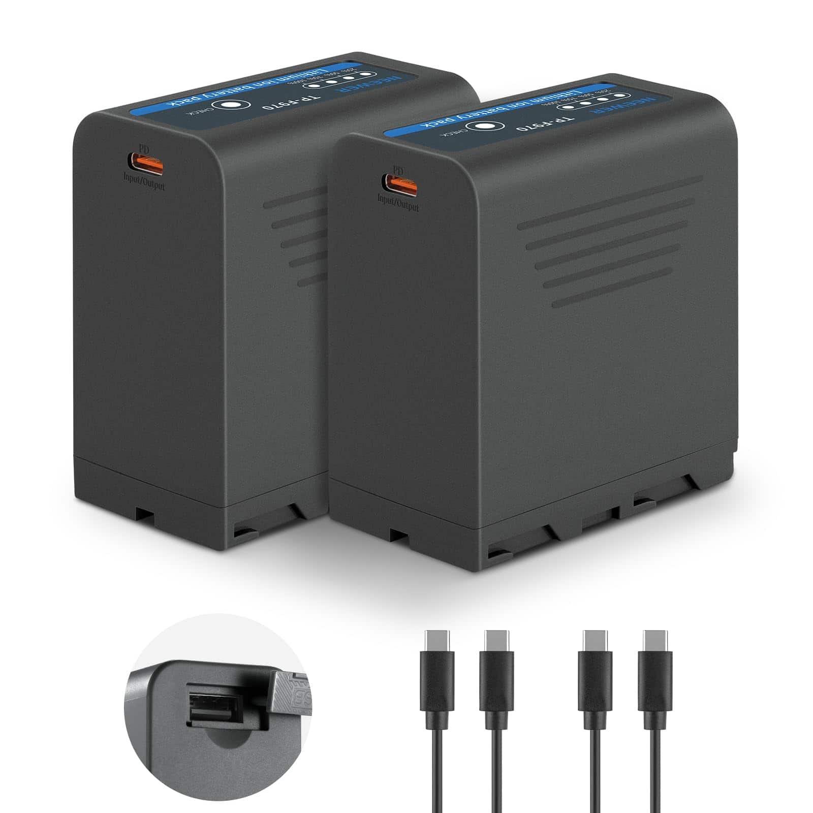 Neewer - 2-Pack NP-F970 Replacement Batteries - 7800mAh with PD Fast Charging for Sony, Canon, Nikon