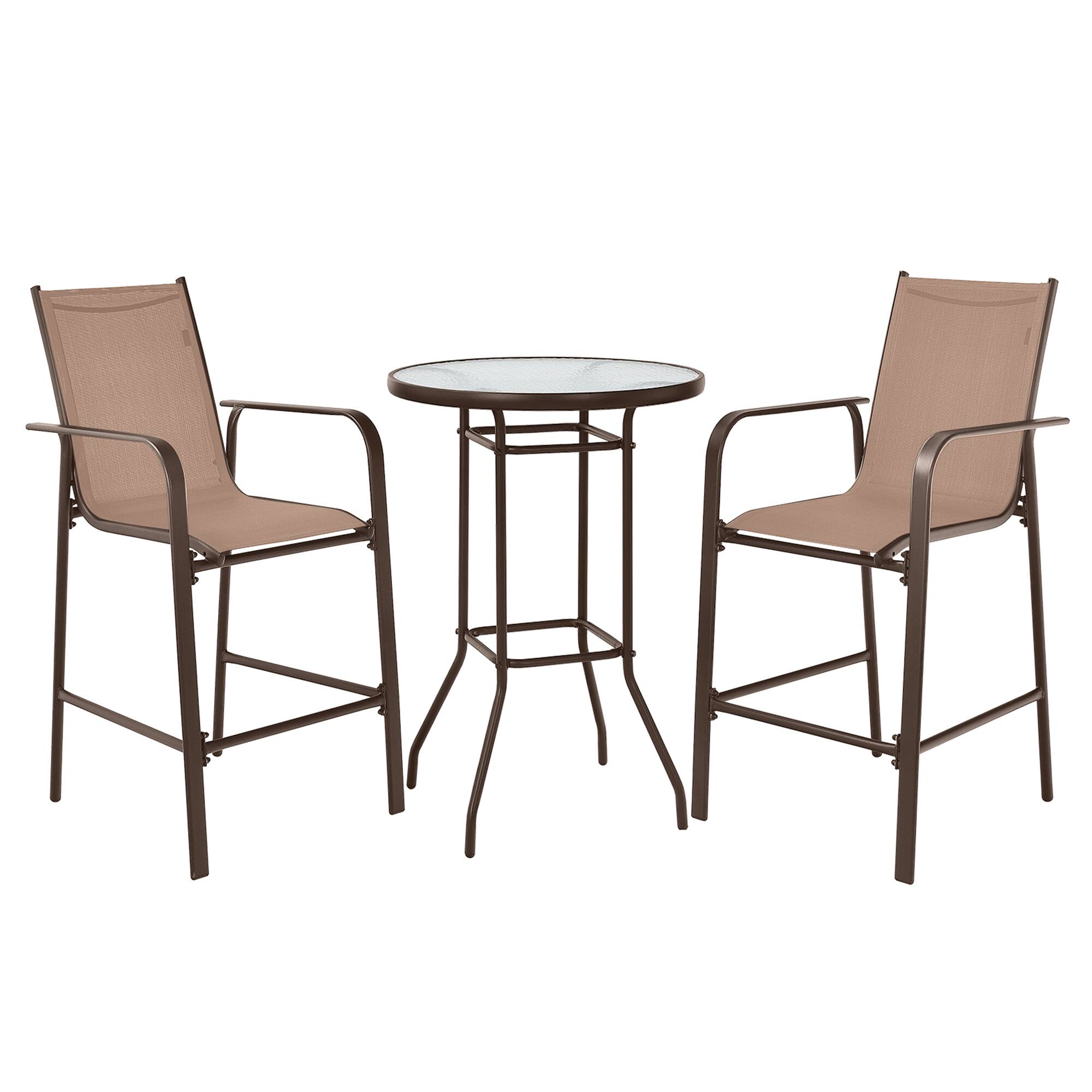 Alt View 8. Gymax - Gymax 3PCS Patio Bar Set Outdoor Bistro Set w/ 2 Stools & 1 Tempered Glass Table Brown - Brown.