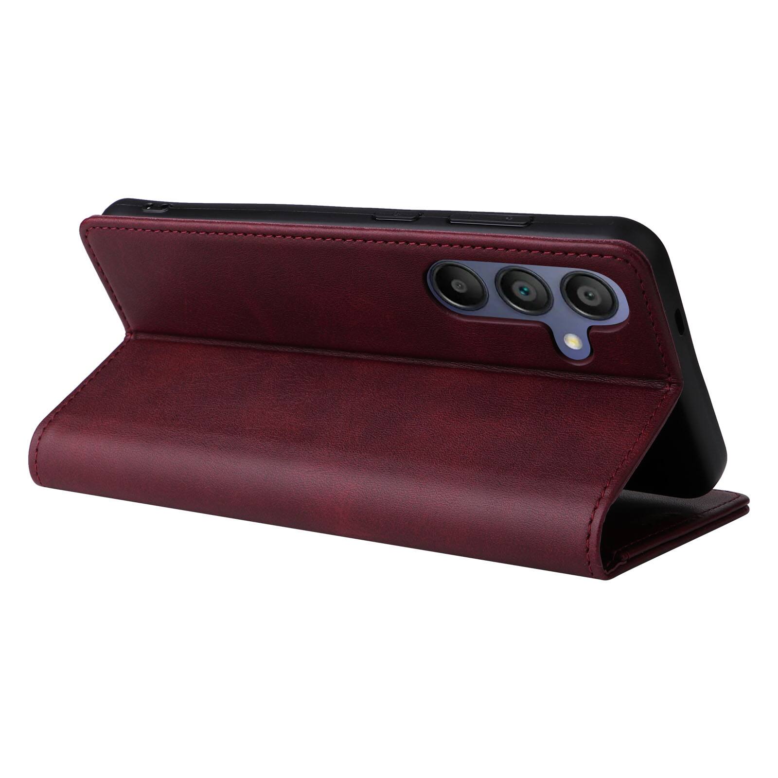 Back. Dteck - Case for Samsung Galaxy A16 5G,Wallet Case with Card Holder for Women Men,Shockproof PU Leather Flip Kickstand Cover - Winered.