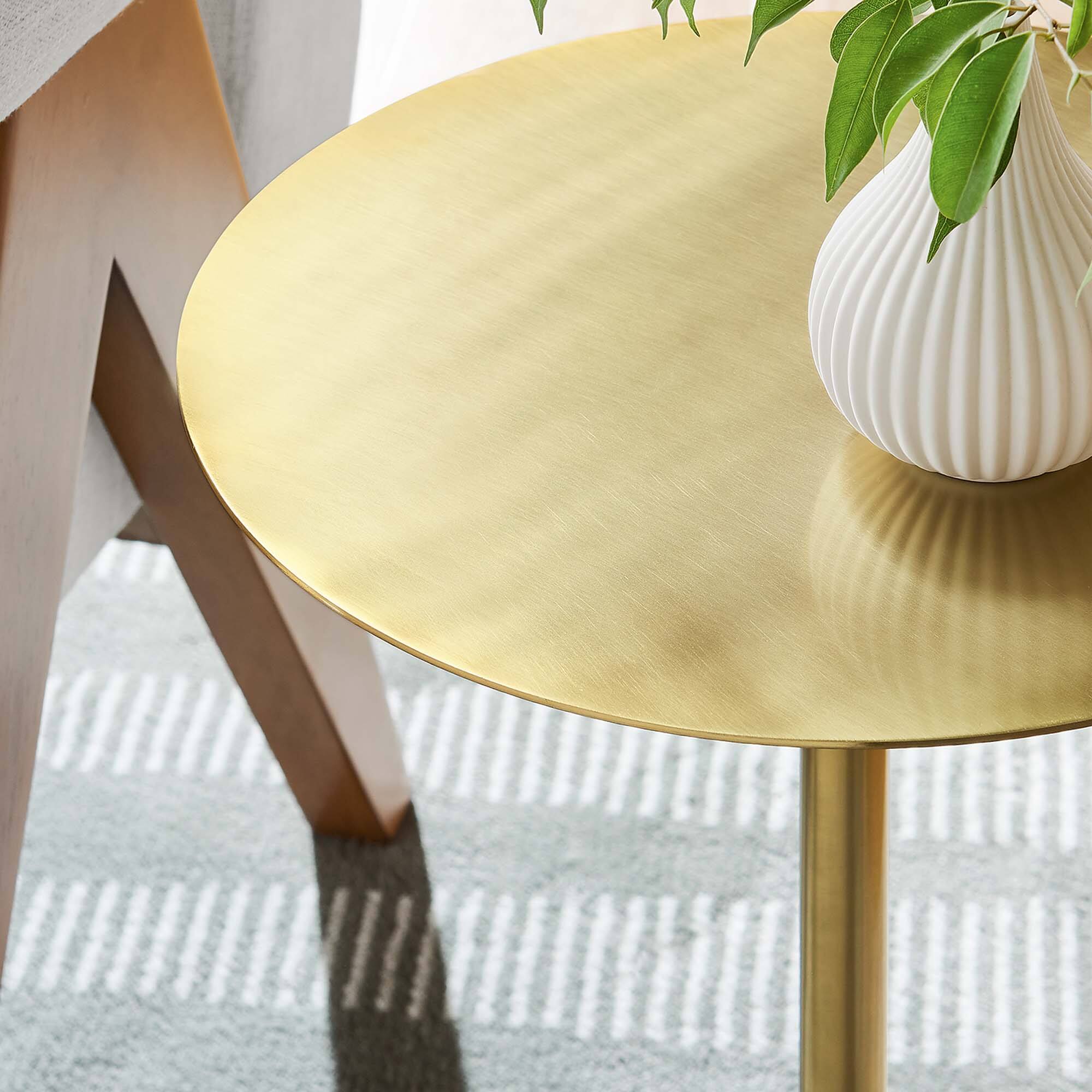 Alt View 2. Modway - Aliza Round White Marble Side Table by Modway - White Brass.