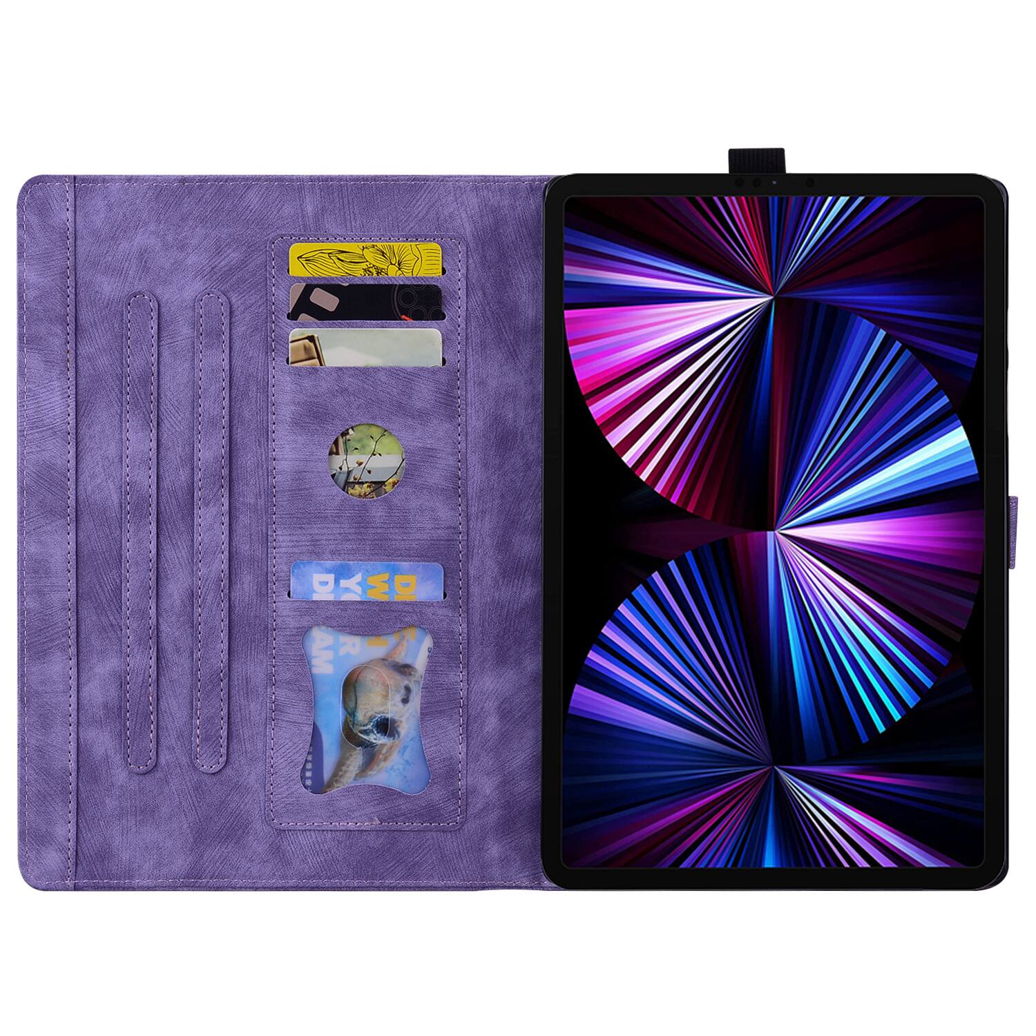 Back. Dteck - For Apple iPad Pro (M4) 13'' 2024/ iPad Pro (M5) 13" 2025 Embossed Flower Pattern Folio Case Card Slots Kickstand Cover - Purple.