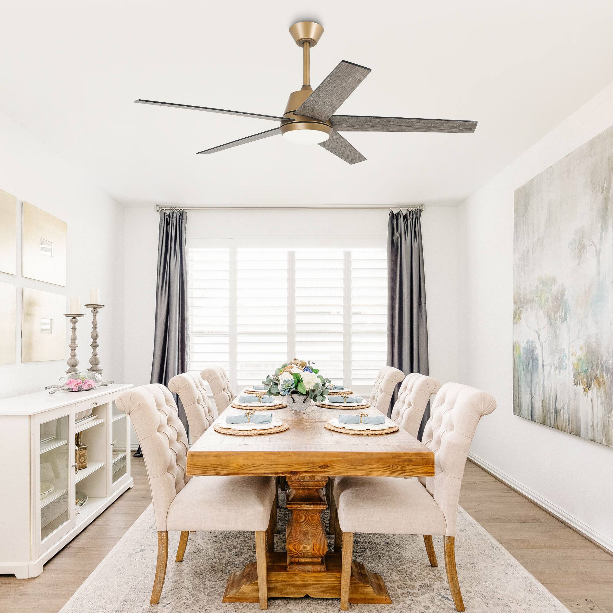 Angle. Vaczon - 52" Transition Dimmable LED Smart Ceiling Fan with Light and App, Remote and Reversible Blades - Gold.