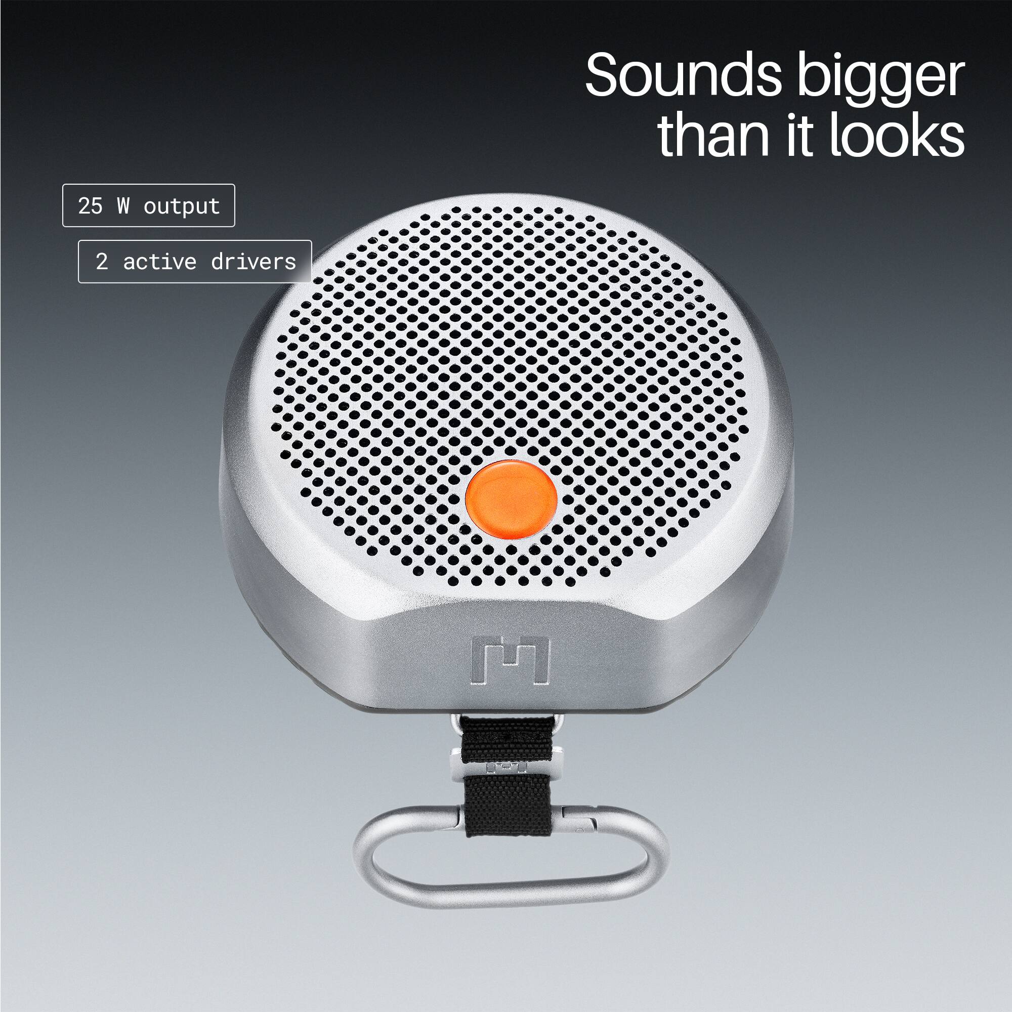 Sounds bigger than it looks  
25 W output  
2 active drivers