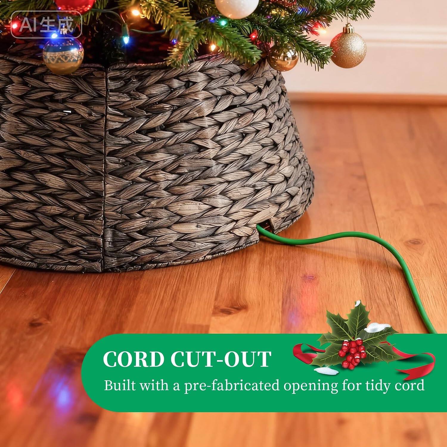 Sweet 24in Christmas Tree Collar for 4 7ft Trees, Woven Hyacinth ...