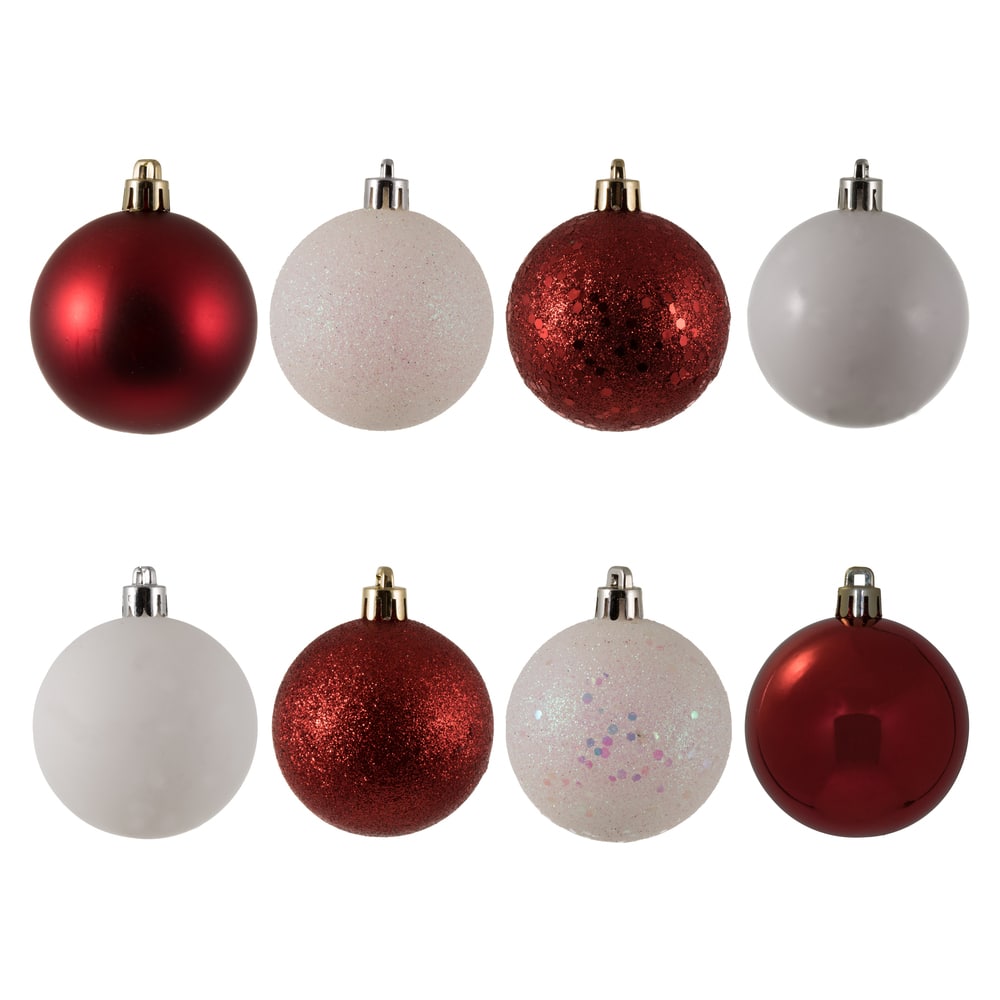 Vickerman - 2.4" White-Red 4 Finish Ball Assorted 24 Box - White/Red
