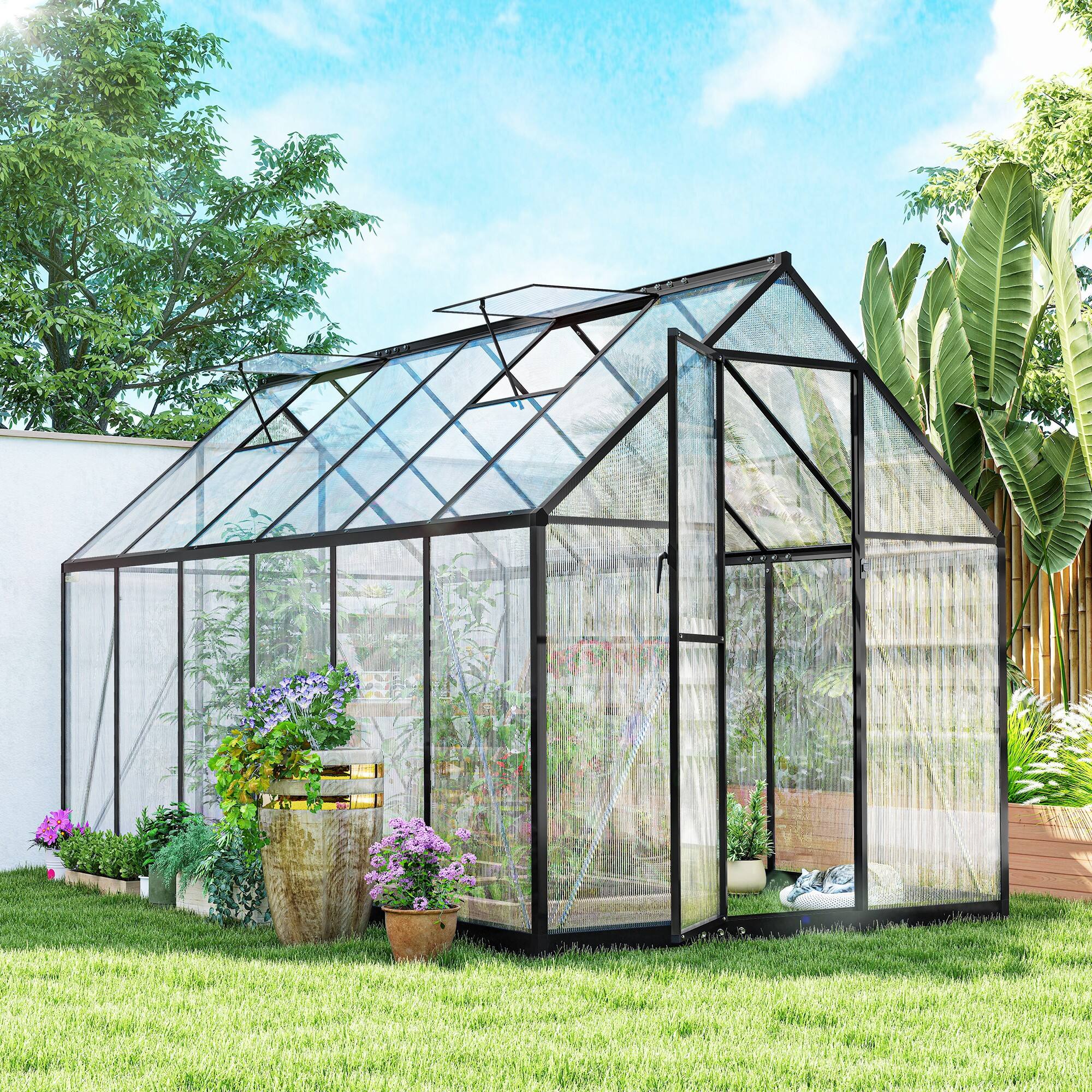 Alt View 1. Outsunny - 11x6 ft Polycarbonate Greenhouse with Swing Door and Two Adjustable Roof Vents.