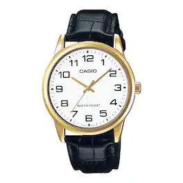 Casio - Men’s Leather Watch with White Dial - MTP-V001GL-7B - Black