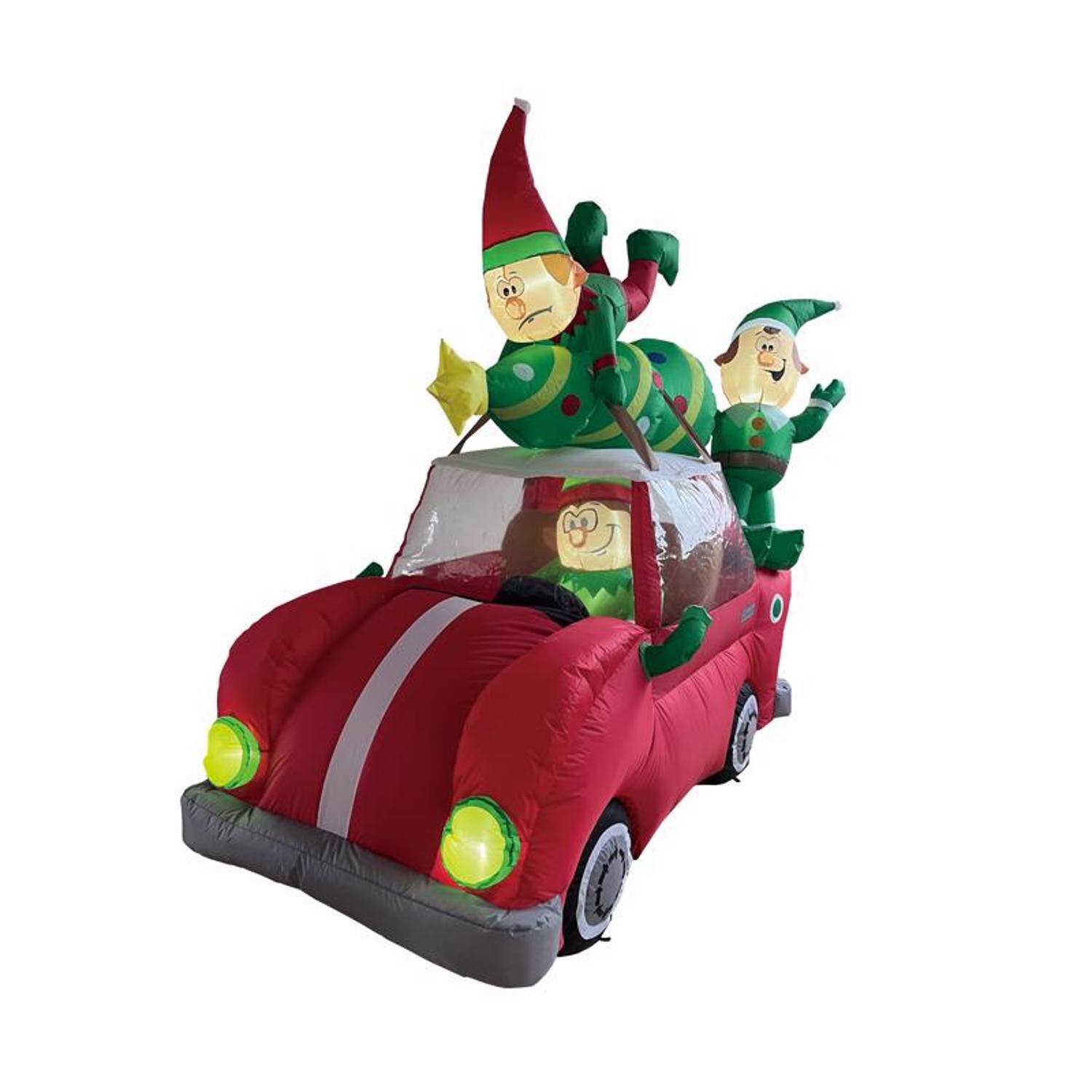 Front. Celebrations - Celebrations LED Animated Elf Christmas Tree Delivery Truck 6.5 ft. Inflatable - Multicolored.
