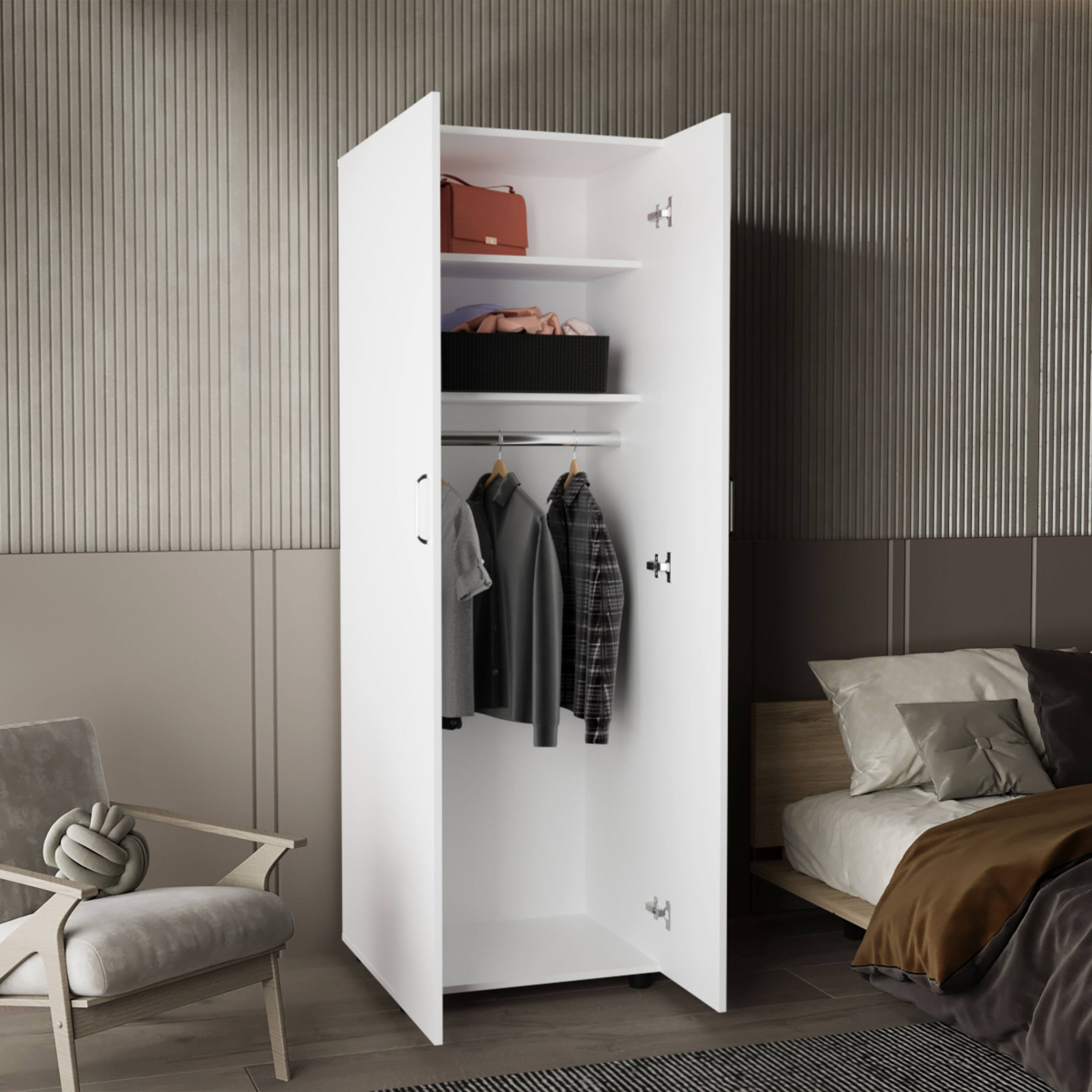 Back. TuHome - Aurora Armoire, Two Interior Shelves, Rod, Double Door - White.