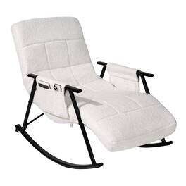 Vecelo - Adjustable Teddy Fabric Nursery Rocking Chair with Reclining Back&Footrest, Modern Recliner for Living Room or Baby Room - White