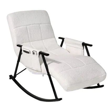 Front. Vecelo - Adjustable Teddy Fabric Nursery Rocking Chair with Reclining Back&Footrest, Modern Recliner for Living Room or Baby Room - White.