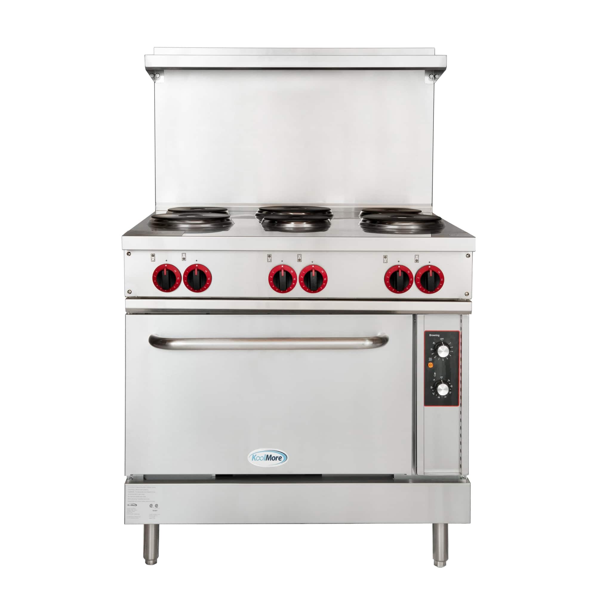 Koolmore - 36 In. Commercial Electric Range with 6 Burners and 1 Standard Electric Oven - 208V 3 Phase - Stainless Steel