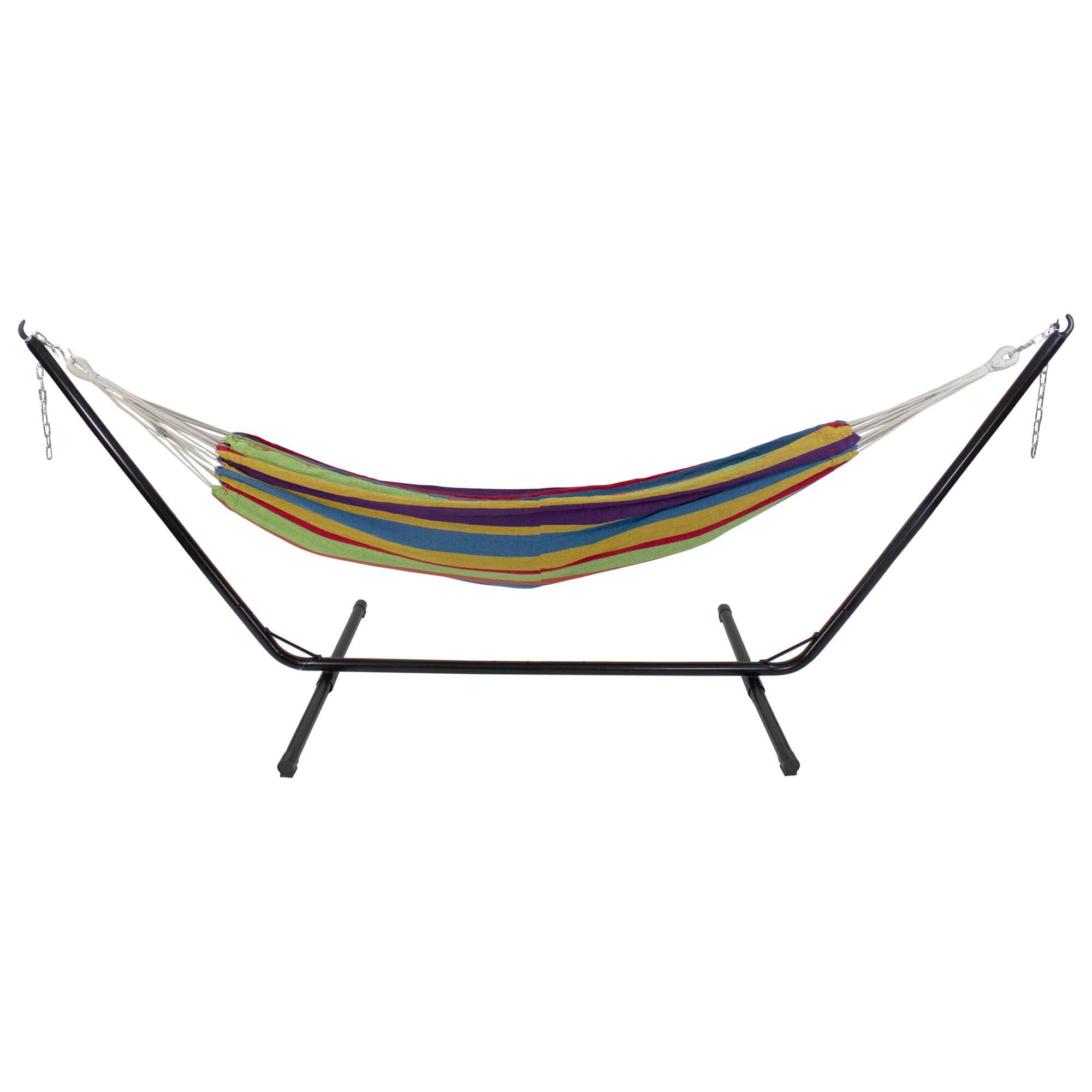 Front. Northlight - Striped Woven Two Person Brazilian Cotton Double Hammock - 72" x 57" - Multi-Color - Yellow.