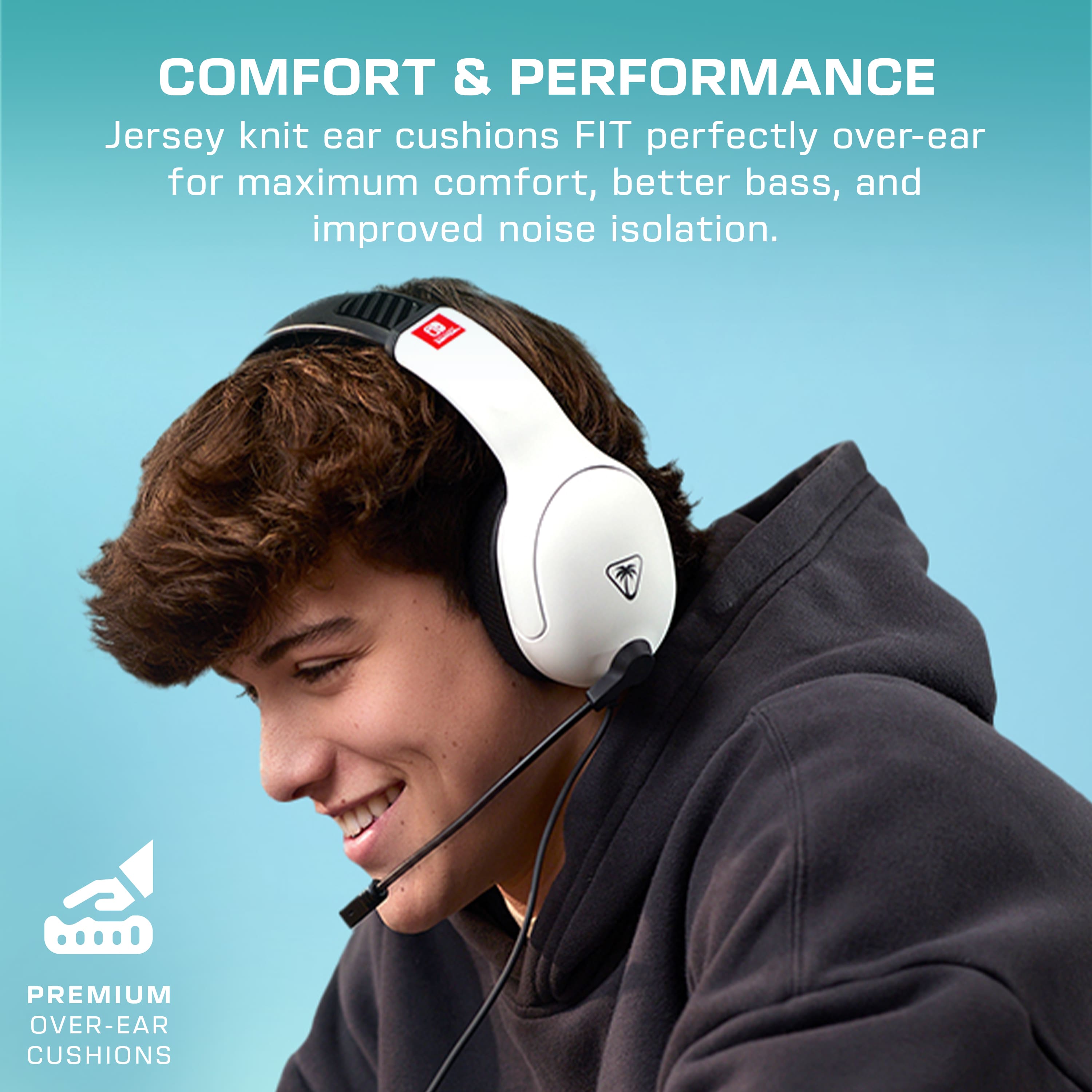 Premium Over-Ear Cushions Jersey knit ear cushions fit perfectly over-ear for maximum comfort, better bass, and improved noise isolation.