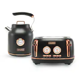 Haden - Dorset Electric Water Kettle & 4 Slice Wide Slot Toaster, Copper - Black