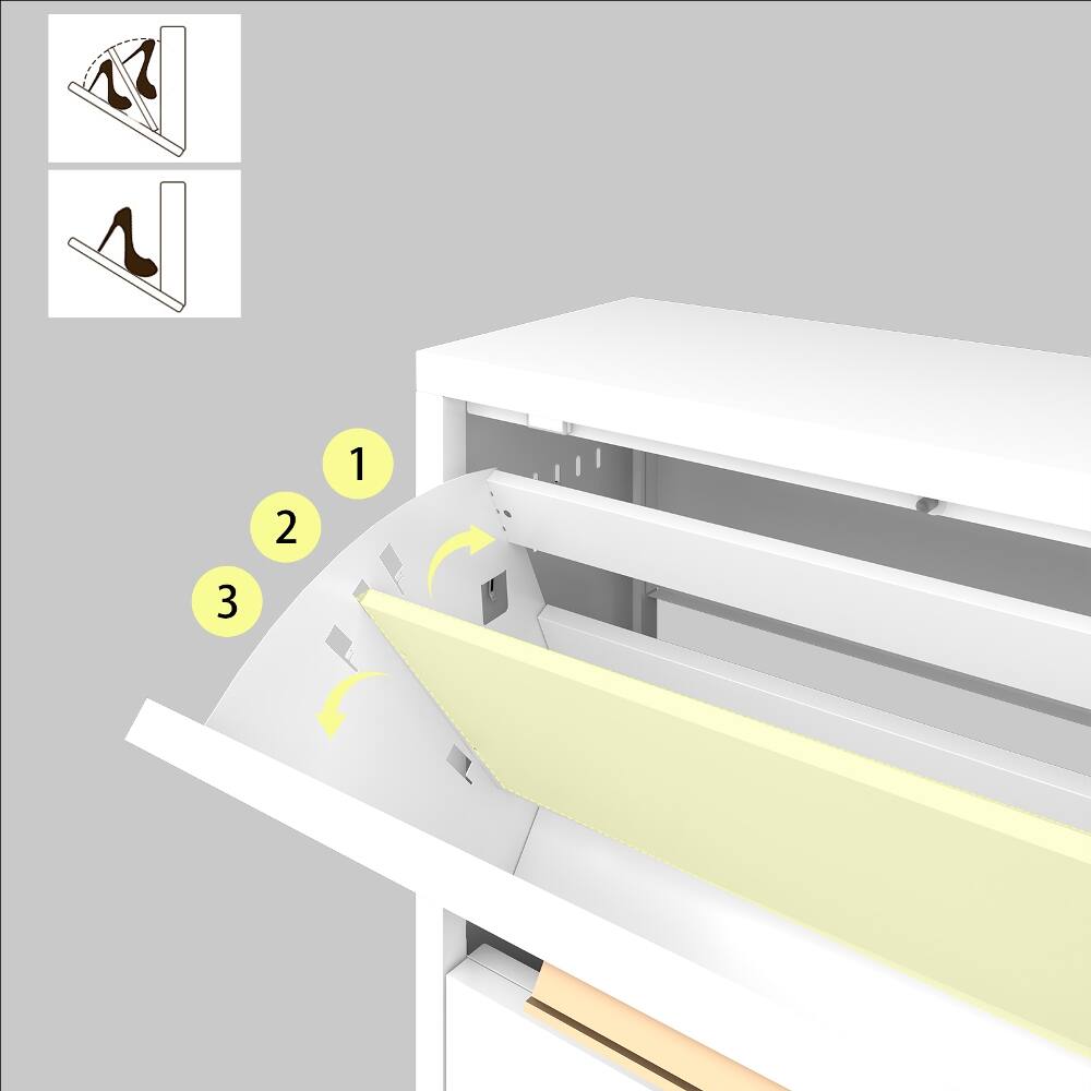 Back. Loheer - Loheer white tilt out shoe cabinet Heavy Duty Metal Space Saving - White.