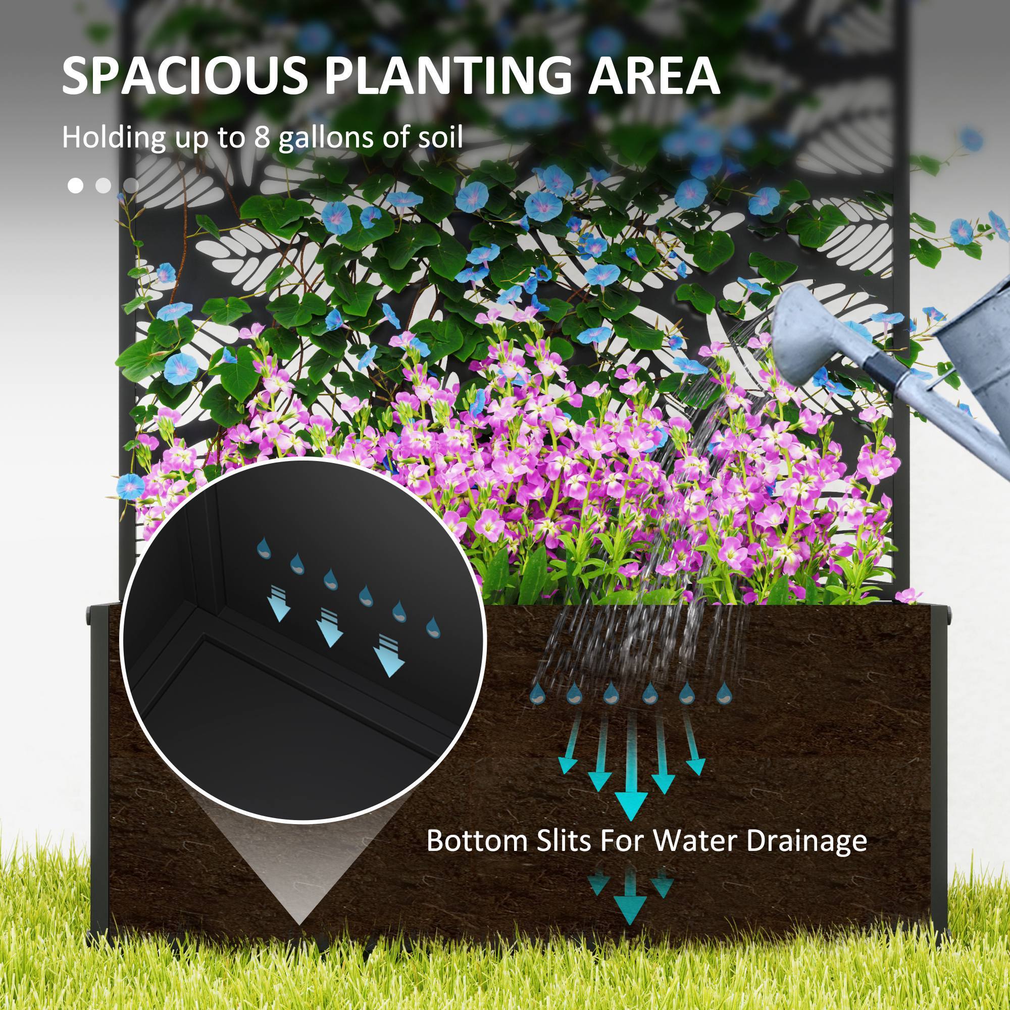 SPACIOUS PLANTING AREA
Holding up to 8 gallons of soil
Bottom Slits For Water Drainage