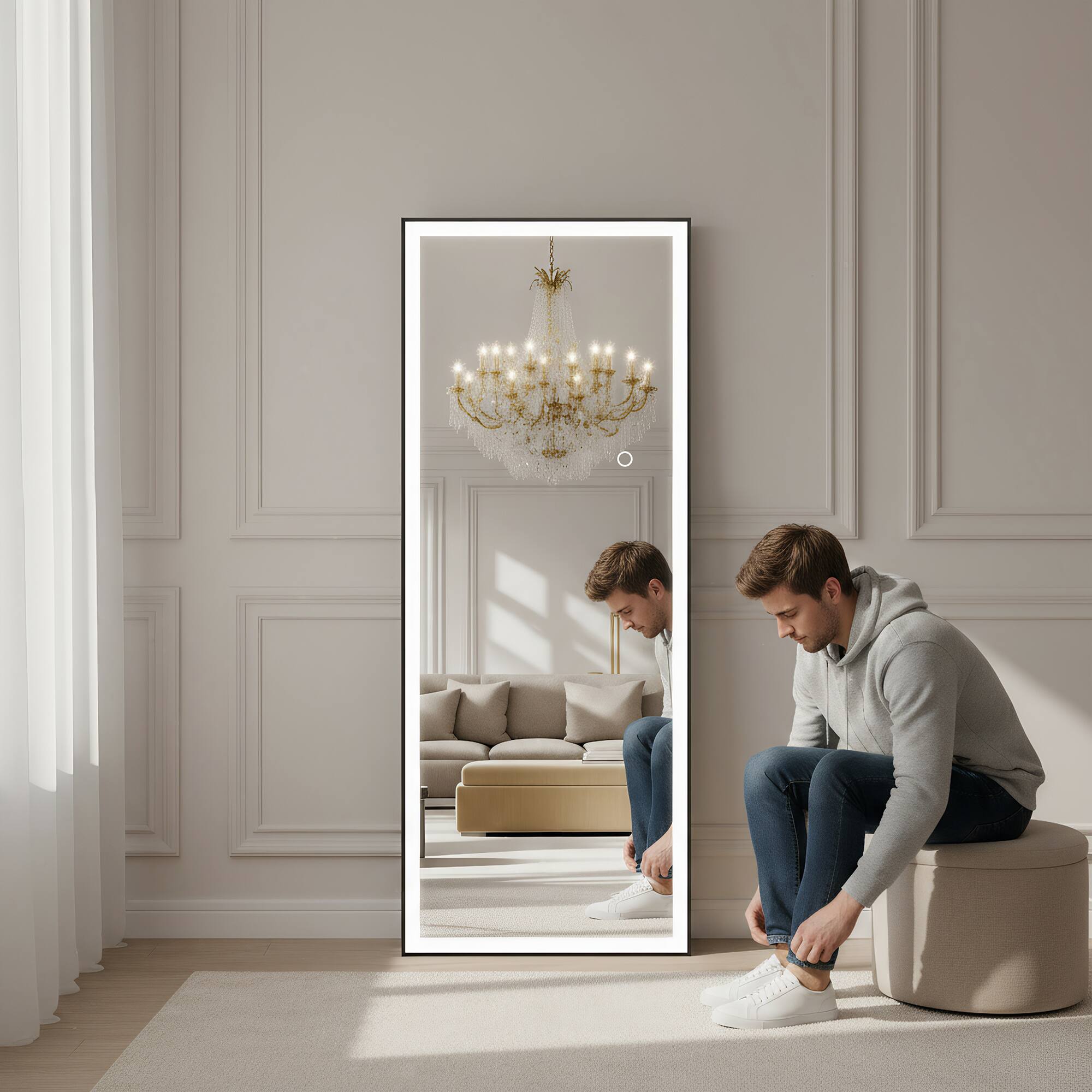 Angle. Spaco - Spaco 65 x 22 Rectangle Black Framed Led Full-Length Tempered Mirror with Adjustable 3-Color LED Light - Black.