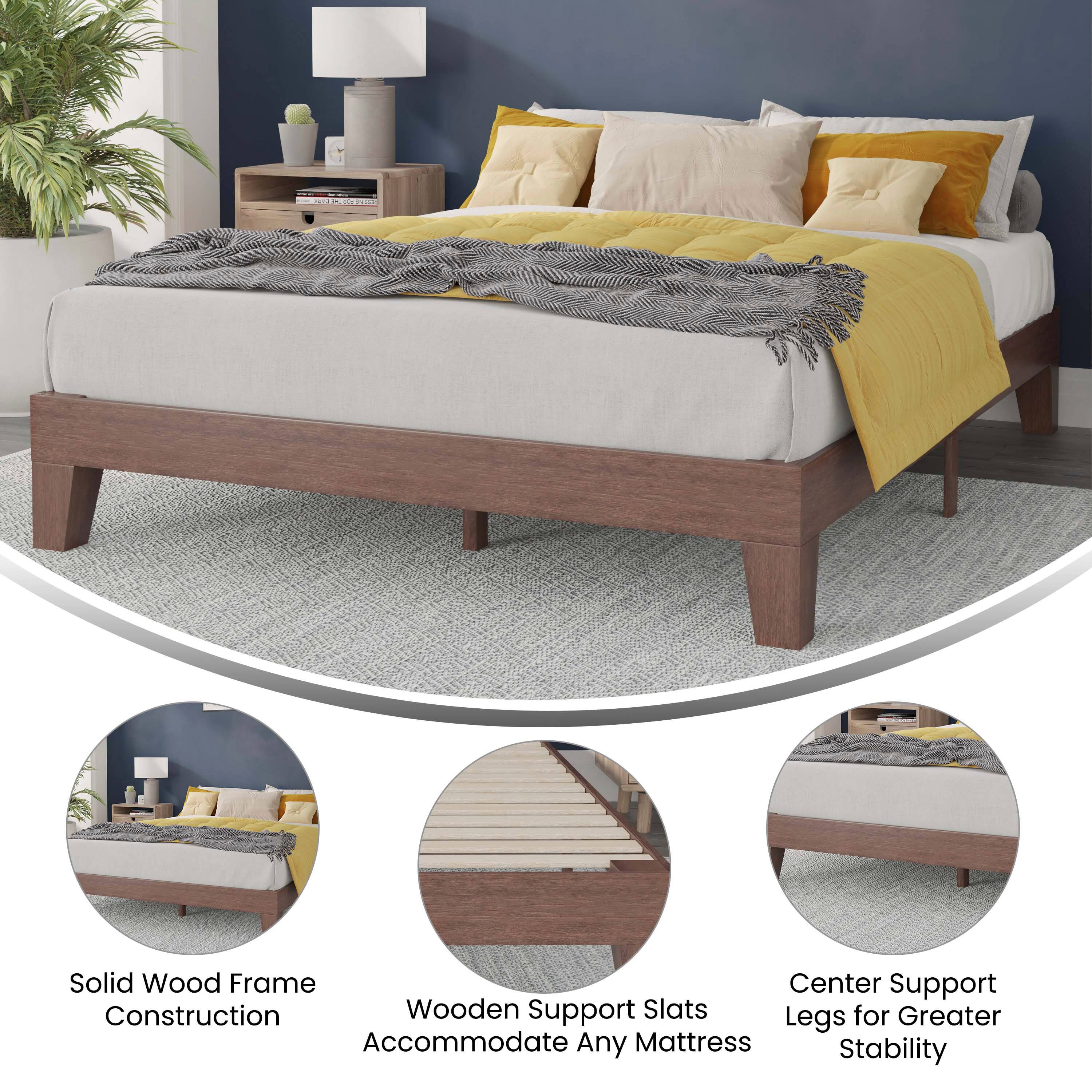 Solid Wood Frame Construction  
Wooden Support Slats Accommodate Any Mattress  
Center Support Legs for Greater Stability