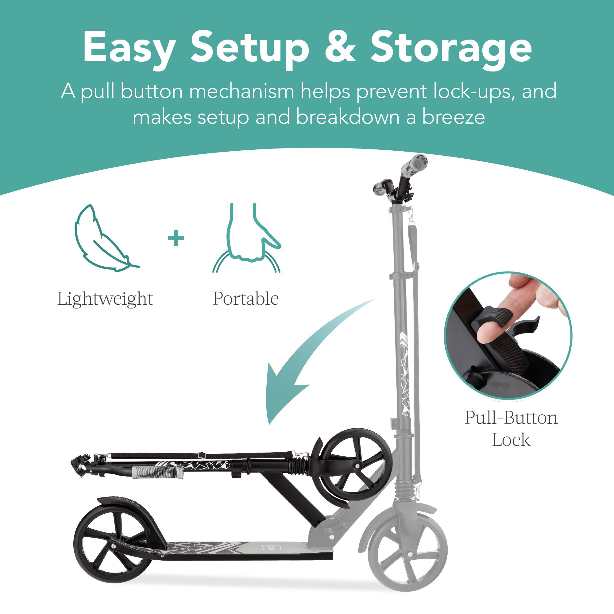 Easy Setup & Storage

A pull button mechanism helps prevent lock-ups, and makes setup and breakdown a breeze

Lightweight + Portable

Pull-Button Lock