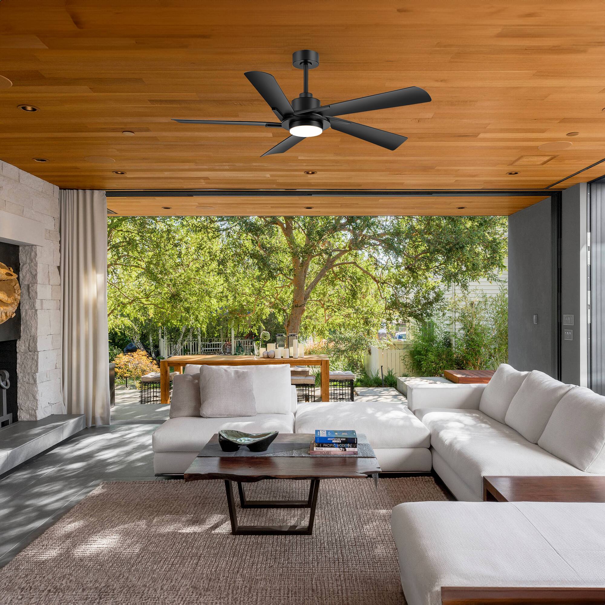 Alt View 1. Breezary - 60-Inch Indoor Ceiling Fan with 5 ABS Blades, 3-Color Light, 6-Speed DC Motor, Remote, Timer & Memory, 6"/12" Downrods - Matte Black.