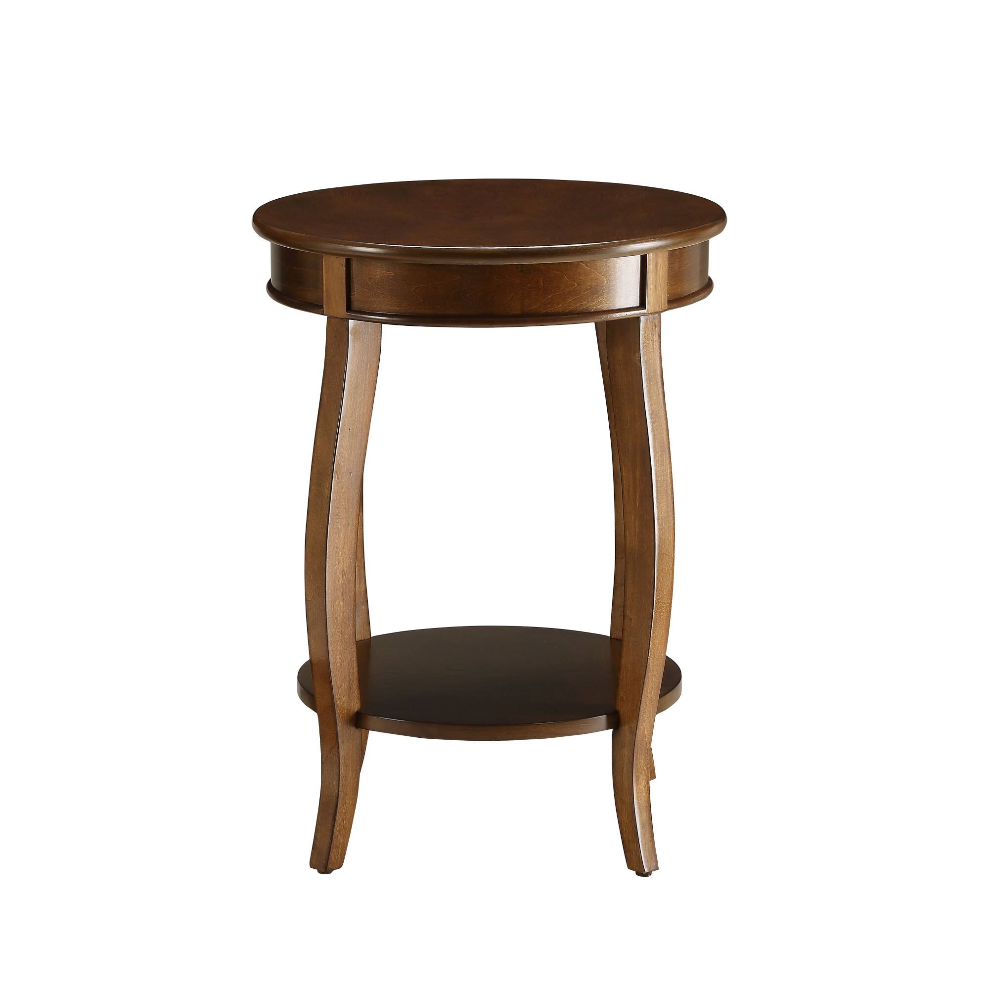 Alt View 4. GOODSILO - Elegant Teal Finish Round Accent Table with Cabriole Legs and Bottom Storage Shelf for Living Room Decor - Walnut.