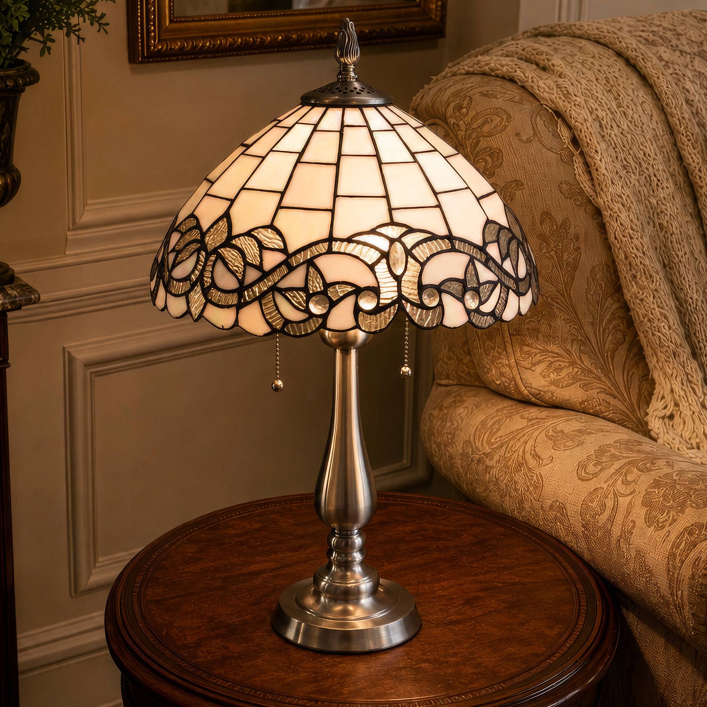 Alt View 5. Lavish Home - Lavish Home Tiffany Table Lamp with Stained Glass Shade, Silver, 14”x23” - Silver.