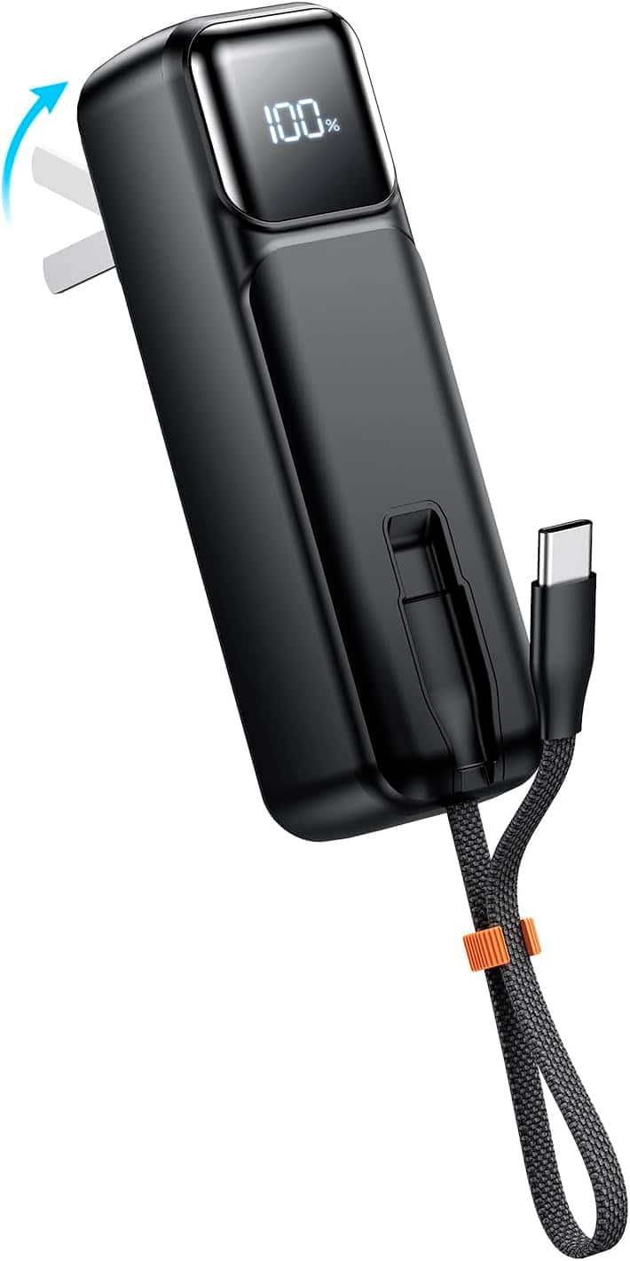 Entronix - Mini Power Bank - Portable 5000 mAh Charger for USB-C, iPhone, and Android Devices - Black