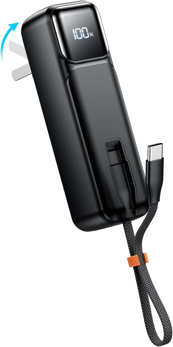 Front. Entronix - Entronix Mini Power Bank - Portable 5000 mAh Charger for USB-C, iPhone, and Android Devices - Black.