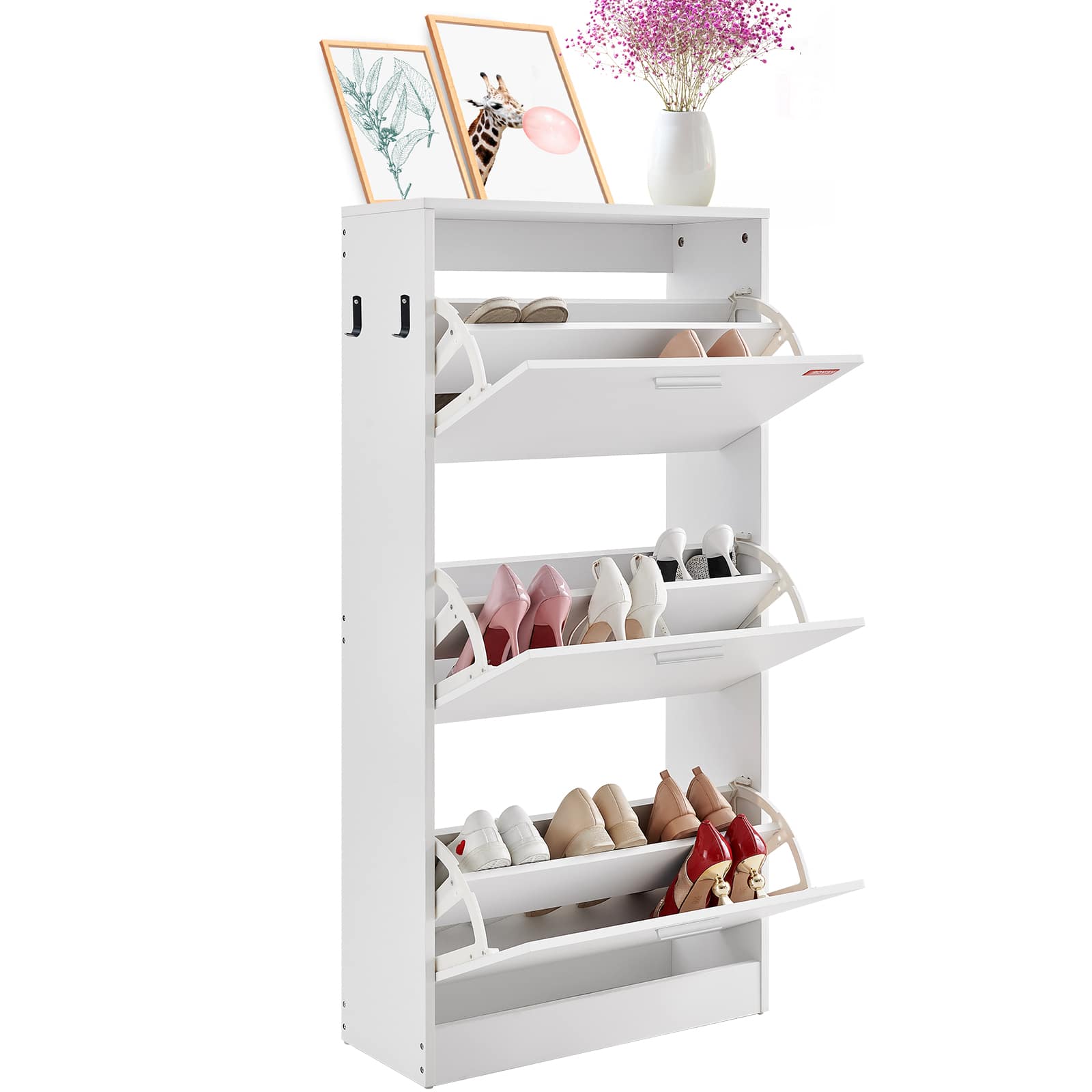 VEVOR - Shoe Cabinet with 3 Flip Drawers, Shoe Storage Cabinet for Entryway, Free Standing Shoe Storage Organizer - White